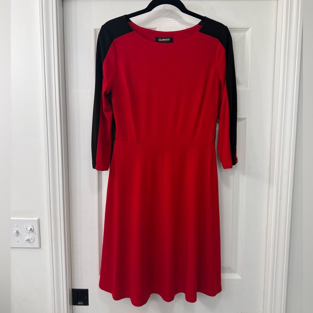 Glamour Red and Black Long Sleeve Dress
